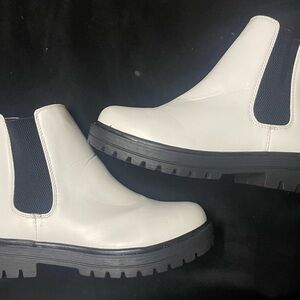 White and Black Chelsea Boots
